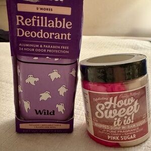Refillable Deodorant and pink sugar whipped soap. You get both.